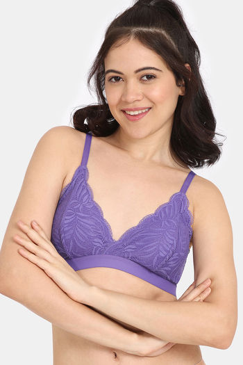 Buy Rosaline City Hearts Double Layered Non Wired Medium Coverage Lace Bra - Passion Flower