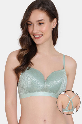 Buy Zivame Coral Glaze Padded Non Wired 3/4Th Coverage Lace Bra - Granite Green
