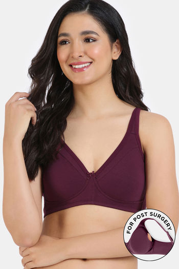 Buy Zivame Double Layered Non Wired Full Coverage Post Breast Surgery Bra - Fig