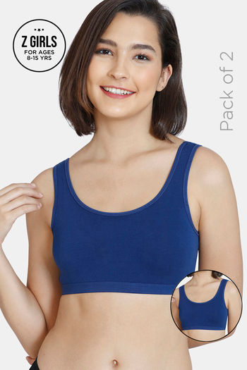 Buy Zivame Girls Double Layered Non Wired Full Coverage Slip-on Beginner Bra (Pack of 2) - Navy