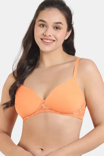 Buy Zivame Padded Non Wired 3/4Th Coverage Lace Bra - Mock Orange