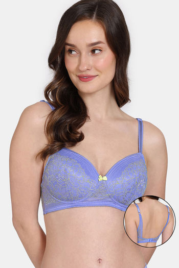 Buy Zivame Primrose Padded Non Wired 3/4th Coverage Lace Bra - Jacaranda